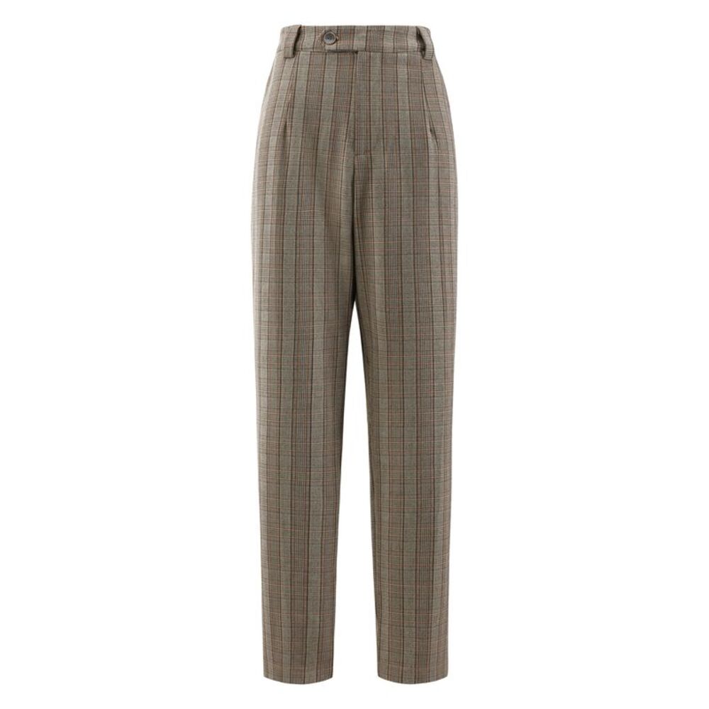 Plaid Work Pant Vintage Houndstooth Tartan Straight Long Trousers Brown